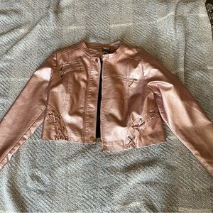 Faux-Leather Lace-Up Jacket - XL Rose Gold